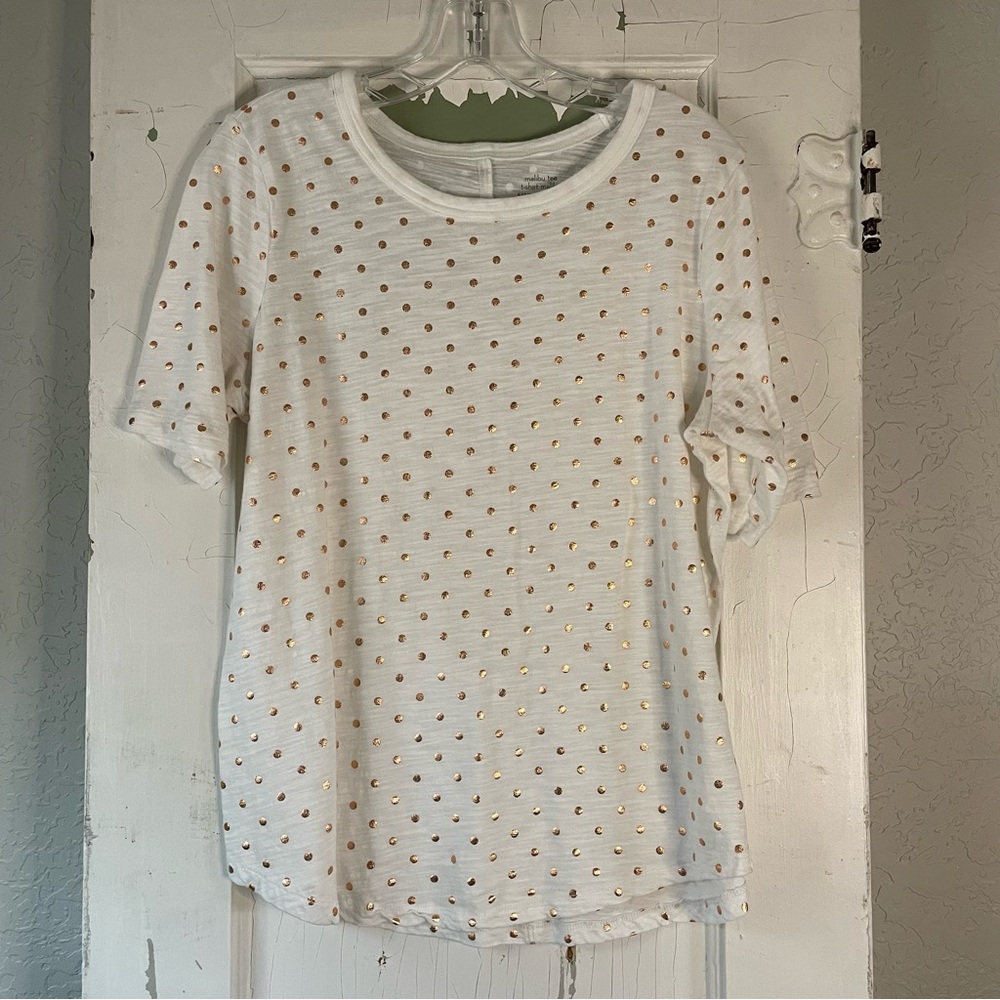 Banana Republic White & Rose Gold Polka Dot Short Sleeve Tee
